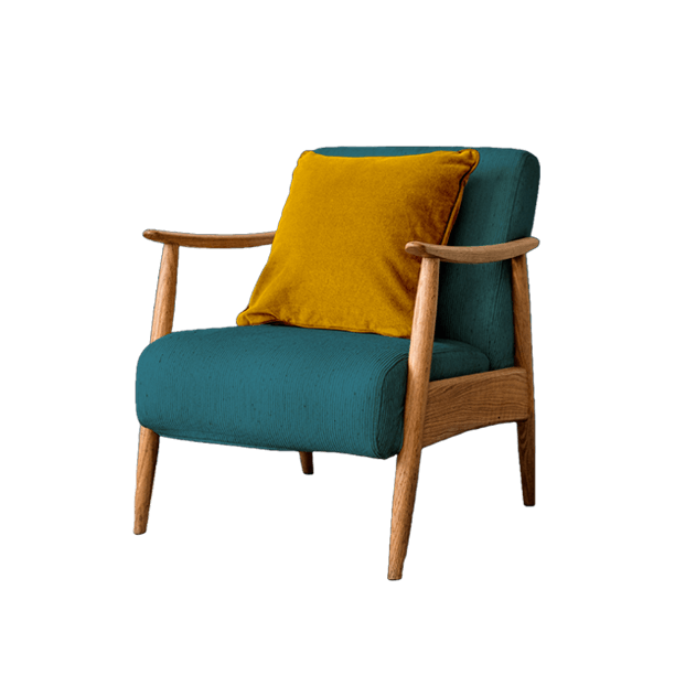 Soft chair with cushion and wooden legs, Green, Dark gray